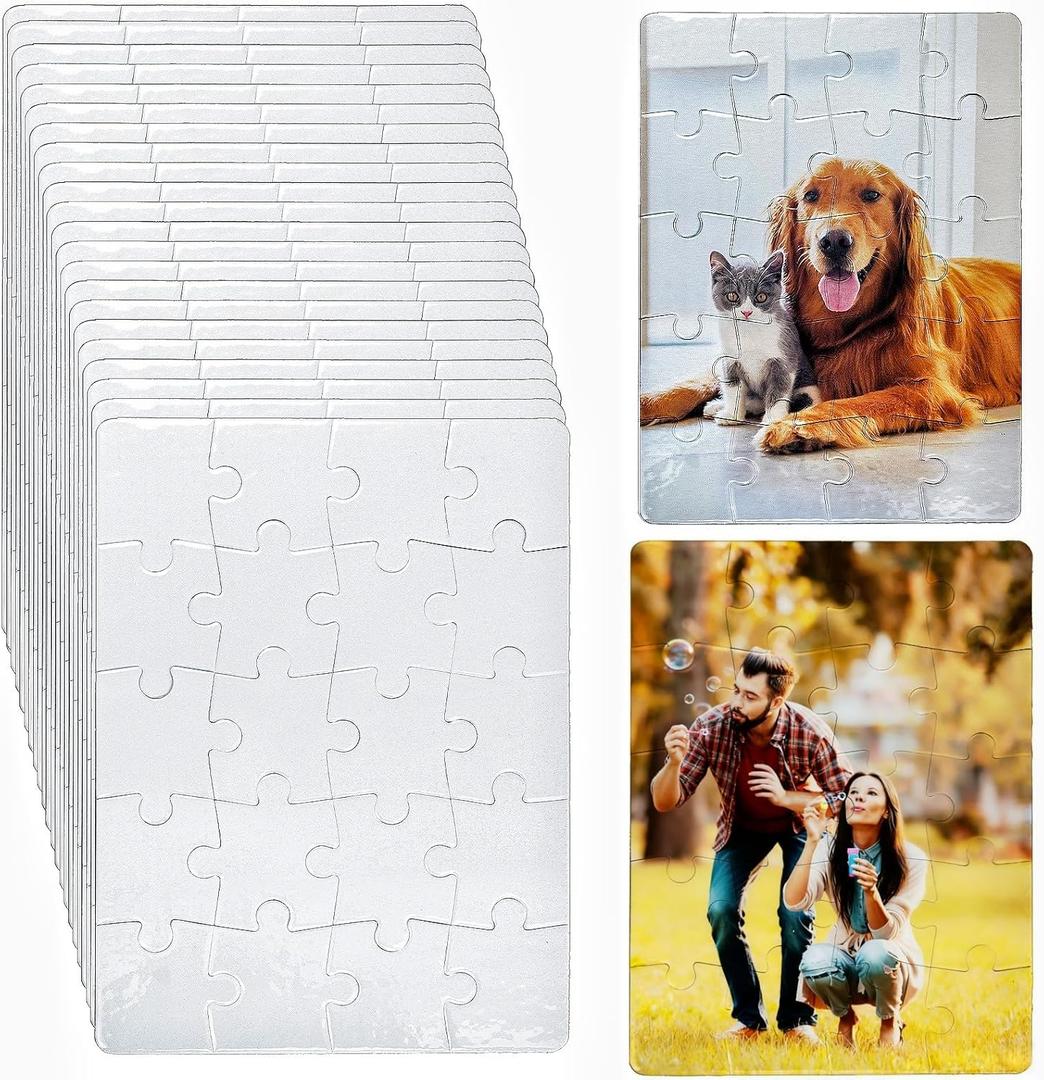 Tlence 24 Sets Blank Sublimation Puzzle, A5 Size 20 Pieces White Jigsaw Puzzles, Heat Press Thermal Transfer Puzzle Bulk, DIY Custom Printing Craft Arts for Handmade Supplies Party Decorating