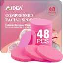 AIDEA 48-Count Compressed Facial Sponges Pink, Face Cleansing Pads, 100% Natural Cellulose Cosmetic Spa Sponges for Facial Cleansing, Exfoliating Pads, Mask Removal, Travel Essentials for Women, Set of 5