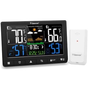 Geevon Weather Stations Wireless Indoor Outdoor with Atomic Clock, Color VA Display Digital Temperature Humidity Monitor with Barometer, Comfort Indicator, and Adjustable Backlight
