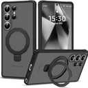 XIQI Designed for Samsung Galaxy S25 Ultra 6.9'' with Camera Lens Protector & Magnetic Ring Stand [Military-Grade Protection] Translucent Shockproof Phone Case for Men Wowen,Black