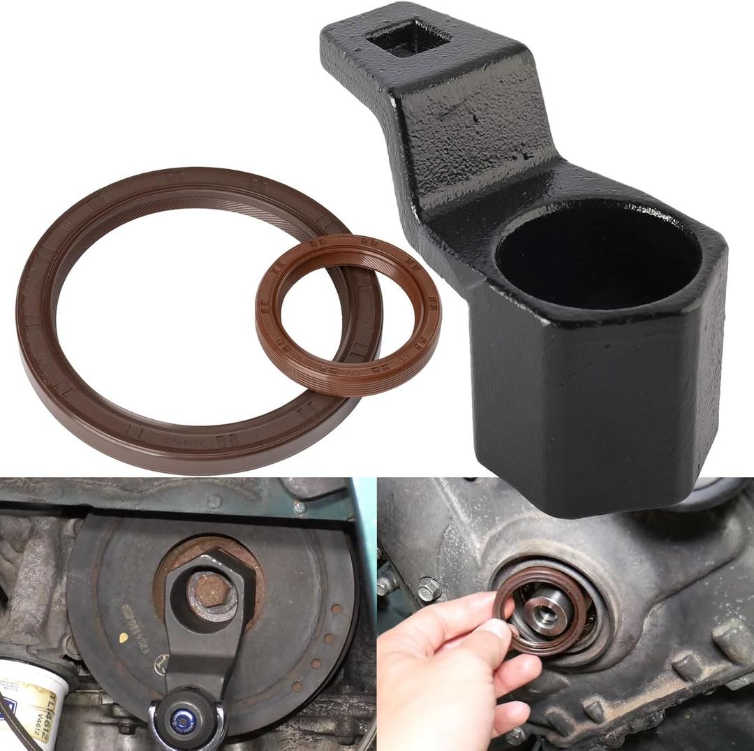 50mm Crankshaft Crank Pulley Wrench Holder Tool Removal Holding Spanner and 91214-PLE-003 Oil Pump Front Rear Crankshaft Seal for Honda and Acura Engines #91212-PR3-003