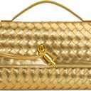Woven Clutch Purses for Women, Leather Evening Bag Shoulder Handbag Formal Satchel Crossbody Purse Party Bag, Gold