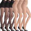 YAGAXI 20D Sheer Tights for Women - 6 Pairs Women's Control Top Pantyhose (Black+nude)