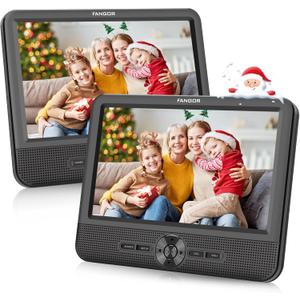 FANGOR 7.5 Inch Dual Car DVD Player, Portable DVD Player for Car with 5 Hours Rechargeable Battery, Last Memory, AV Out/in, Support USB/SD/Sync TV, All Regions