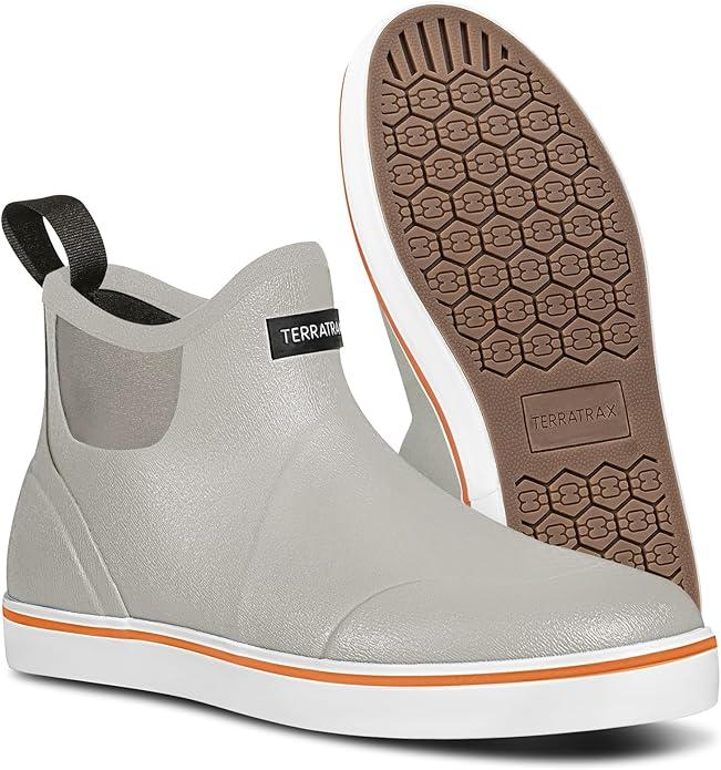 Men's Waterproof Deck Boots – 3.5mm Neoprene Ankle Rain Boots with Memory Foam Insole | Slip-On Anti-Slip Rubber Shoes for Fishing, Gardening & Boating (Sizes 7)