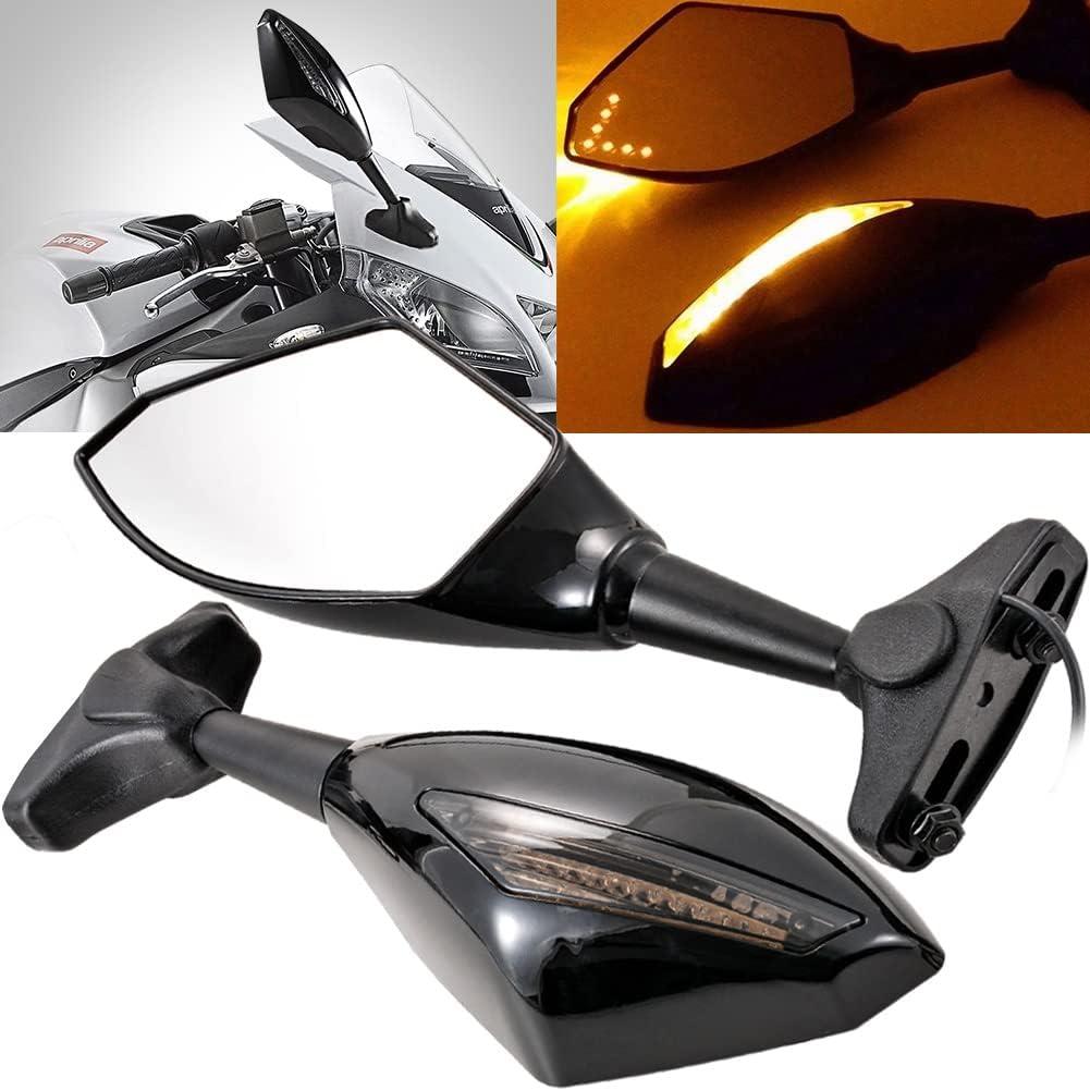 KATUR Universal Motorcycle Amber Led Turn Signal Light Integrated Indicator Side Marker Rearview Mirrors Front & Rear Anti-Glare Fits for Honda Kawasaki Suzuki Yamaha Racing Sport Bike