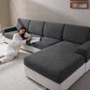 QIANMEW Couch Cushion Covers for Sectional and L Shaped Sofa, Stretch Soft Sofa Covers Washable Wear Resistant Slipcovers Furniture Protector Pet-Friendly (2 Seaters Covers+1 Chaise Cover, Dark Gray)