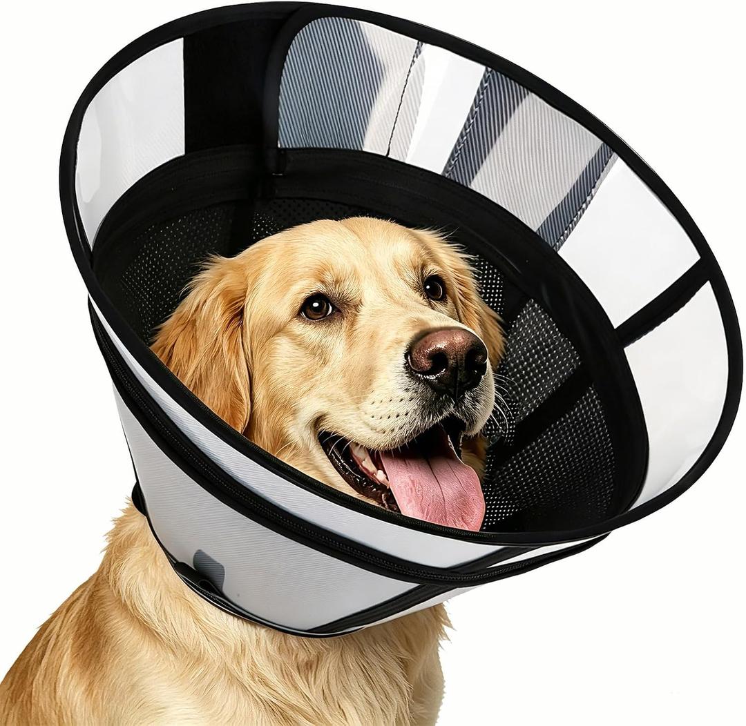 Upgraded Dog Cone Collar for Dogs After Surgery, Soft Transparent Pet Recovery Collar for Dogs, Depth Adjustable Dog Cone Collar, Elizabethan Collar (L, Black)