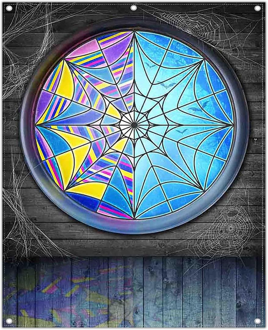Fabric 8x10ft Halloween Spider Web Window Photography Backdrop Horror Moon Night Vampire Gothic Background Kids Party Decorations Boys Girls Photo Props