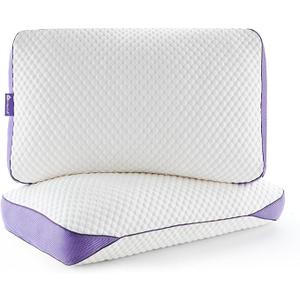 HOMELAB Adjustable Shredded Memory Foam Pillows Queen Size, Cooling Bed Pillows for Sleeping with Removable Cover, Medium Pillows for Side Stomach & Back Sleepers, 2 Packs 20"x28"