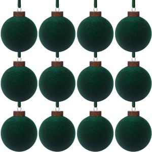 12 Pcs Velvet Christmas Balls Bulk Shatterproof Plastic Christmas Tree Decorations for Decorative Hanging Baubles (12, Blackish Green, 2.36Inch)