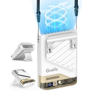 Grelife 2025 AI Portable Waist Fan Rechargeable with LED Display & 40H Runtime,5 Speed 10000RPM Cooling Personal Clip Fan,33ft/s Wind Speed Neck fan for Outdoor Work,Camping,Farm,Jobsite(White)