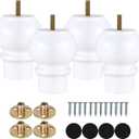 Maricome 4 Inch White Furniture Legs Set of 4 Wood Replacement Legs for Cabinet Dresser Ottoman M8 Bolt Pre-Installed