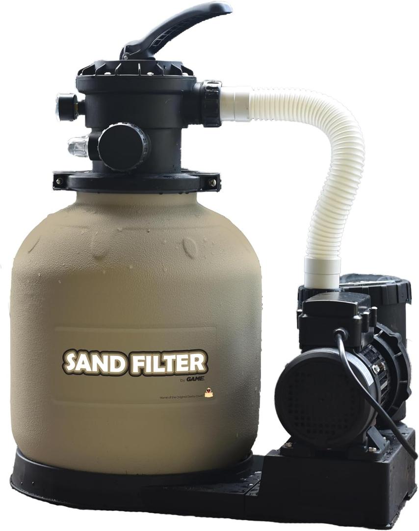 GAME 7011-E Sand Filtration System - 16-Inch Above-Ground Pool Filter Tank With Digital Timer, 120 Pound Sand Capacity, 3/4 HP Pump and Motor, 3,698 GPH