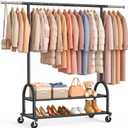 Rolling Clothes Rack Heavy Duty Clothing Racks with 2 Shelves, Black 556 LBS Load, Height Adjustable, Portable Garment Racks for Hanging Clothes, Coat Wardrobe with Wheels for Bedroom Laundry, 9.7 inch widened base of garment rack enhance stability
