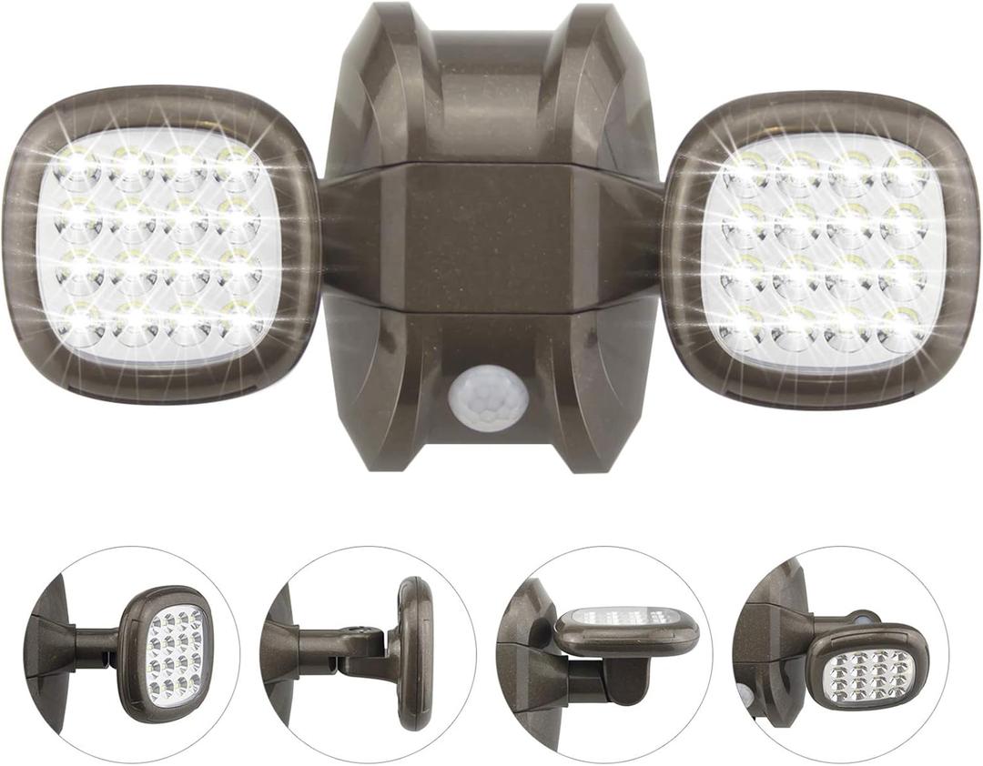HONWELL Motion Sensor Light Outdoor Battery Operated Outside Security Flood Light Cordless IP65 Waterproof 32 LED Dual Head Spotlights, Motion Detector Lights for House Garage Porch Garden Shed (brown)