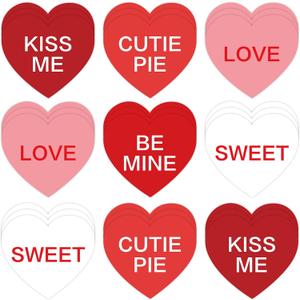 3 x Valentine's Day Heart Cutouts Cut-Outs Red White Conversation Heart Paper Cutting with 100 Pcs Glue Points for School Classroom Bulletin Board Decor DIY Crafts Party, 50 Pcs