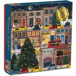 Galison Winter Lights Foil Puzzle 500 Pieces  Holiday Jigsaw Puzzle Featuring Festive City Scene by Joy Laforme  Thick, Sturdy Pieces Challenging Family Activity Great Gift Idea