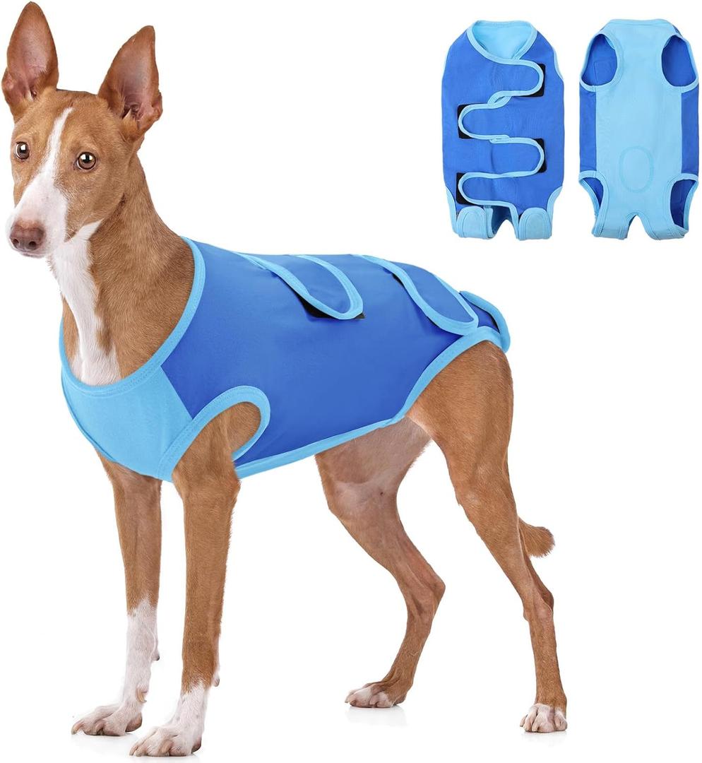SAWMONG Recovery Suit for Dogs Cotton, Professional Dog Surgery Suit for Spay, Pet Cone Alternative, Breathable Dog Onesie for Surgery Female Male, Abdominal Wounds Skin Disease Cat (3XL, Blue) (XXX-Large)