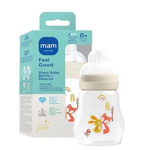 MAM 6oz Feel Good Pure Glass Anti-Colic Wide Neck Baby Bottle, Slow Flow Skin Soft Silicone Nipple, Easy to Clean, BPA Free, 0+ Months, Easy Switch Between Breast & Bottle, Made in Europe, 1 Pack