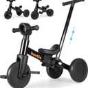 Tricycle for Toddlers 1-3 with Push Handle, 5 in 1 Baby Balance Bike for 1-4 Years Old Kids Toy, Boys Girls Bicycle Gift with Removable Pedals, Black (No Parent Steering Version)