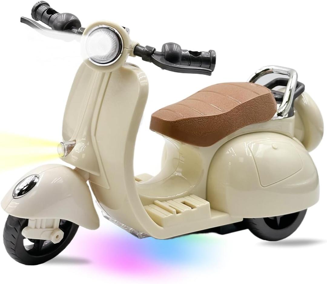 Electric Doll Scooter for 17cm Doll,Funny Doll Accessories with Music and Lights, 360 Rotatable Plastic Scooter Decoration Batteries Not Included (White)