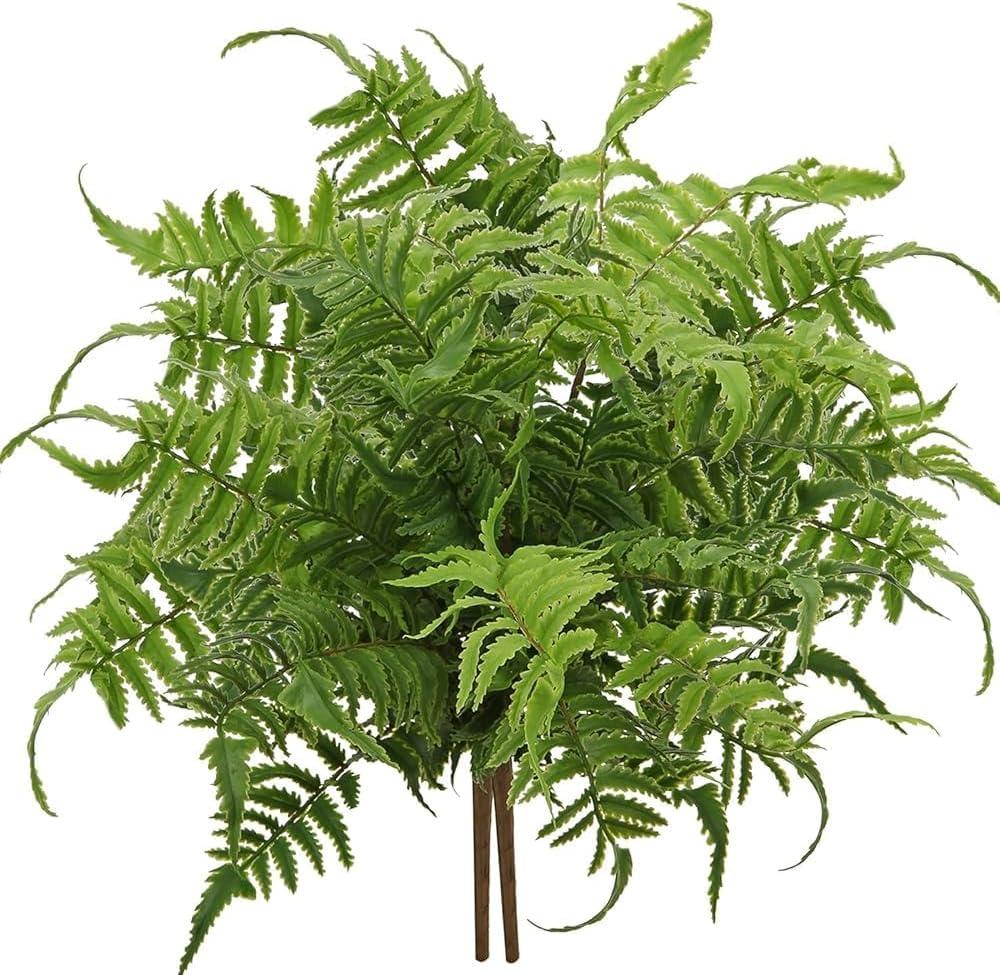19" Artificial Boston Fern Plants Large Fake Greenery Shrubs 2 Pcs UV Resistant Faux Plant Bushes for Home Garden Office Farmhouse Indoor Outdoor Decor, Green