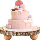 10 inch Wood Cake Stand for Dessert Table - Round Rustic Cake Holder Tray Wooden Serving Platter Pedestal Centerpiece Decoration with Sturdy Legs for Wedding Cakes