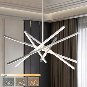 Modern Chandelier Light Fixtures - LED 6-Lights Silver Dining Room Linear Chandeliers Sputnik Pendant Lights Fixture Over Table 3000K 4500K 6000K Dimmable for Living Room Kitchen Island