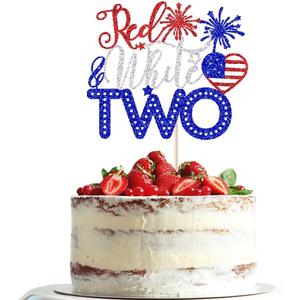 Red White and Two Cake Topper, 4th of July 2nd Birthday Cake Topper Decorations,Patriotic Independence Day Themed, American National Day Party Supplies