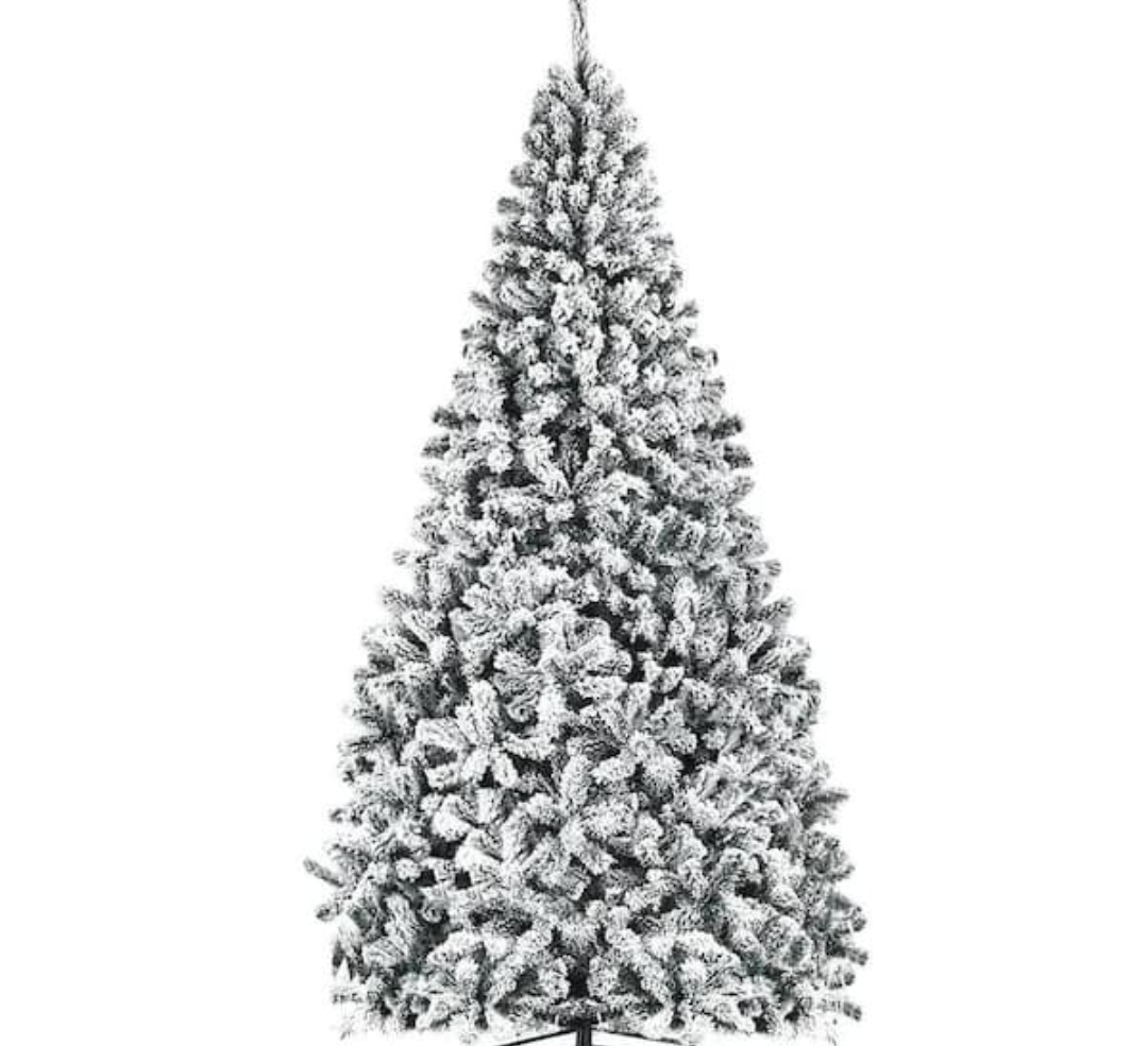 9 ft. Unlit Premium Snow Flocked Hinged Artificial Christmas Tree with Metal Stand