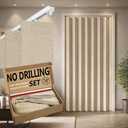 Jilron Accordian Door Curtain,Install Adhesive Track 100% Blackout Doorway Curtains,Suitable for Bedroom,Closet,Interior Room Divider,Cream Yellow 43" W×78" L,1 Piece