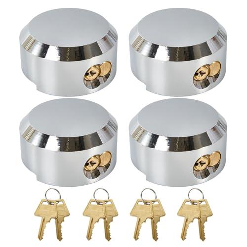 Pomunty 4 Pack Trailer Door Locks Keyed Alike Heavy Duty Hockey Puck Locks Reinforced Hidden Shackle Padlocks w/8 Keys Solid Steel Lock for Trailers Trucks Vans Shed Gates Garage