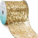 CT CRAFT LLC Sparkling Glitter Mesh Wired Ribbon 4" x 10 Yards Gold for Christmas Home Decor Bow Gift Wrapping DIY Crafts Wreath