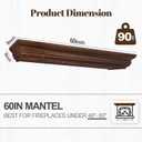 Rustic Fireplace Mantel Shelf, 60" Wooden Floating Shelf for Over Fireplace, Wall Mounted Fire Place Mantel, Farmhouse Hanging Floating Shelves, Brown