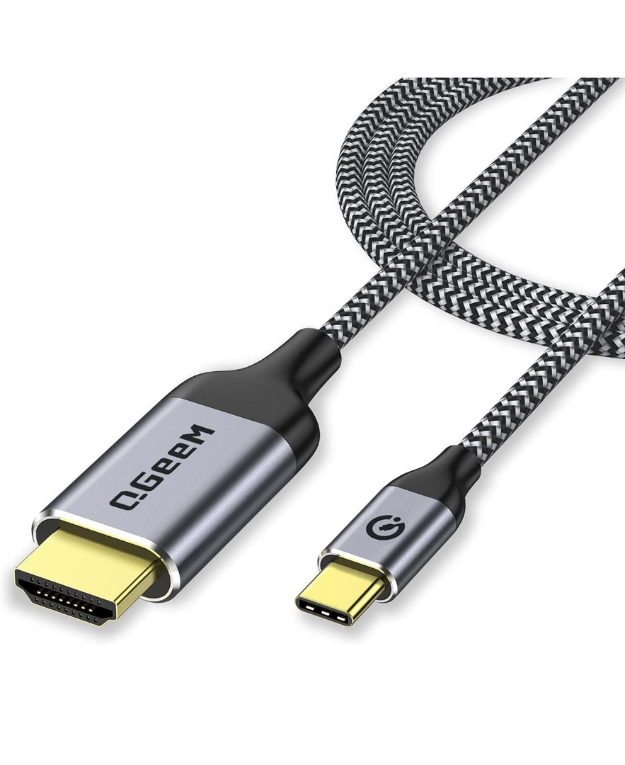 QGeeM USB C to HDMI 2.0 Cable Adapter, Braided USB 3.1 Type-c 4K@60Hz(Thunderbolt 3/4) Compatible for iPhone 15 Pro Max, iPad Pro,MacBook Pro, iMac, Pixel,Galaxy, Surface,Dell,HP,Thinkpad,HDMI USB-C