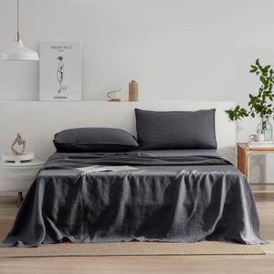 EVERLY Linen Sheets Set King Size,100% French Stonewash Pure Linen Bed Sheets,4Pieces (1Flat Sheet,1Fitted Sheet,2Pillowcase) Suitable for Hot Sleepers,Deep Pocket Natural Bedding Set-Dark Grey EVERLY Linen Sheets Set King Size,100% French Stonewash Pure Linen Bed Sheets,4Pieces (1Flat Sheet,1Fitted Sheet,2Pillowcase) Suitable for Hot Sleepers,Deep Pocket Natural Bedding Set-Dark Grey