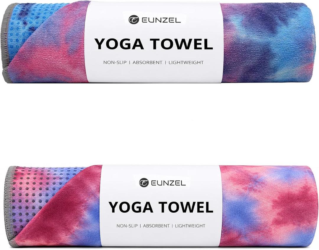 Eunzel 2 Pack Yoga Towel,Hot Yoga Mat Towel with Grip Dots Sweat Absorbent Non-Slip for Hot Yoga, Pilates and Workout 24" x72Daybreak & Midnight