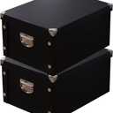GUOZI Collapsible Storage Box, Decorative Memory Box with Lid & Metal Reinforced Corners, Organizer Gift Box for Keepsake Toy Photos Office Nursery Wardrobe Bookshelf (2Pcs-Black, 35 * 25 * 17.5cm)
