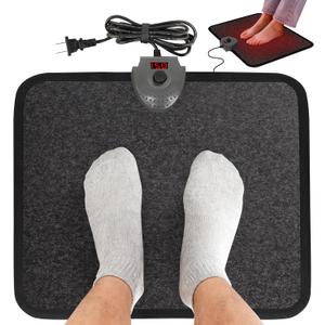 Heated Floor Mat Under Desk for Foot Warmer - Wider 110V Adjustable Temperature Electric Space Heaters Heating Pad - Carbon Crystal & Energy Saving Feet Warmers for Office, Home (Black Gray)