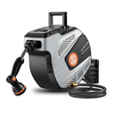 SUNPOW Retractable Garden Hose Reel - 1/2 inch x 82ft Wall Mounted Hose Reel with 3/4 inch Brass Fitting & 10 Function Sprayer Nozzle - Any Length Lock, Auto Rewind System, 180°Swivel Bracket- Grey
