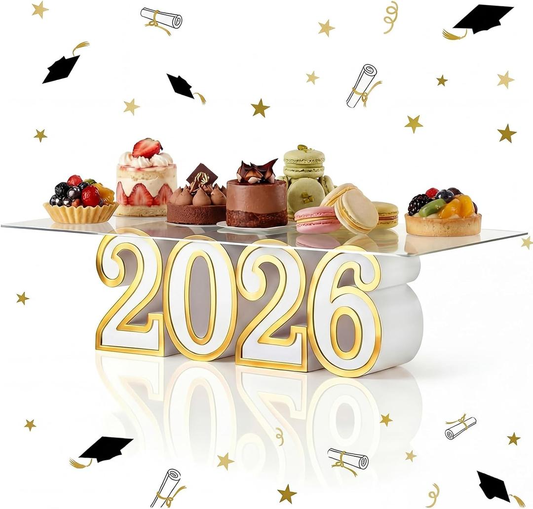 Novabright 2026 Graduation Cake Stand Class of 2026 Letters Cupcake Stand Display Graduation Dessert Snack Food Table Centerpieces Signs for High School College Congraduation Grad Party Decorations