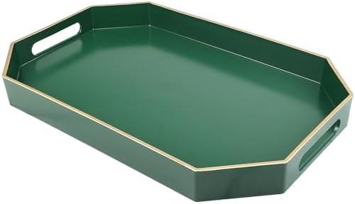 Omuriko Green Decorative Tray with Handles, Versatile Serving Tray for Coffee Table, Ottoman, Ideal for Serving, Displaying, Organizing, 15.7"*10.2"*1.57", Green