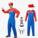 Halloween Costume Men Adult,Plumber Jumpsuit Cosplay Costume with Hat Gloves Moustache Accessories Set Size Adult, XL