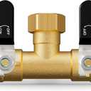 Hose Splitter 2 Way, Heavy Duty Brass Garden Hose Splitter, Water Hose Bib Spigot Splitter with 0.59" Full Flow Ball Valve Outlet & Shut-Off Valve 3/4'' Connector Outdoor Water Faucet Adapter