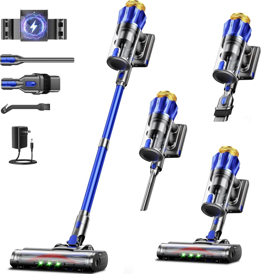 Cordless Vacuum Cleaner, 650W 55KPa Powerful Suction, 70Mins Self-Standing Stick Vacuum with Anti-Tangle Brush, Touch Screen & 1.8L Dust Cup, Vacuum Cleaners for Home, Pet Hair, Carpets & Hard Floors