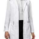 VOGRYE Women's Lab Coat Long Sleeve 3 Pocket Medical Coat with Button Wrinkle Resistant Professional for Doctor Nurse Small Stains