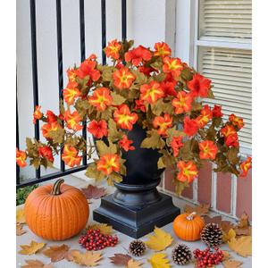 HyeFlora Artificial Fall Flowers for Outdoors Decoration 2PCS Autumn Faux Morning Glory Look Real Silk Flowers for Outside Planter UV Resistant Fake Flowers for Home Garden Balcony Yard Porch Deco