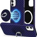 Jusy Compatible with Magsafe Polka Dot Phone Case for iPhone 12/12 Pro, Cute Aesthetic Magnetic Ring Holder Stand Case, Soft TPU and Hard PC Protective Phone Cover for Women Girls - Blue Polka Dot