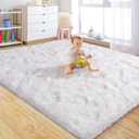 Rezutan Fluffy Plush Shag Rug 5x7,White Ultra Soft Rug for Living Room Bedroom, Non-Slip Fuzzy Area Rug for Living Room, Carpet for Girl Boy Kids, Modern Indoor Home Decor Aesthetic